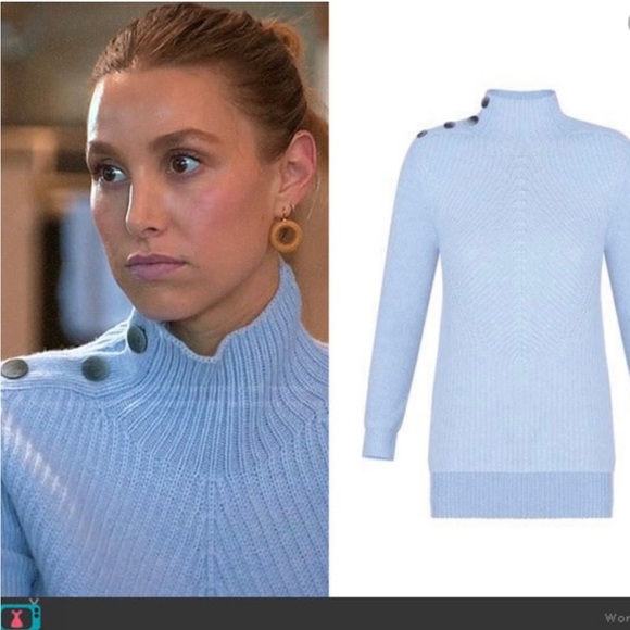 Veronica Beard cashmere blend, button mock neck, ribbed knit sweater Size Small - Picture 2 of 16